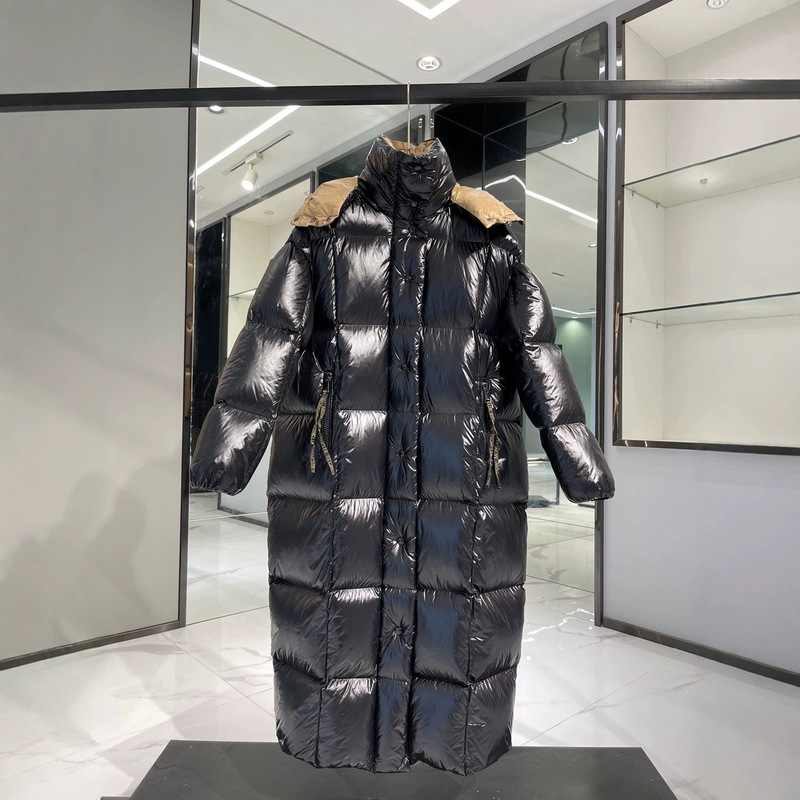 High-quality M-brand shiny Maya long down jacket for men and women, couple's style, Maya black and gold puffer jacket, thickened with goose down