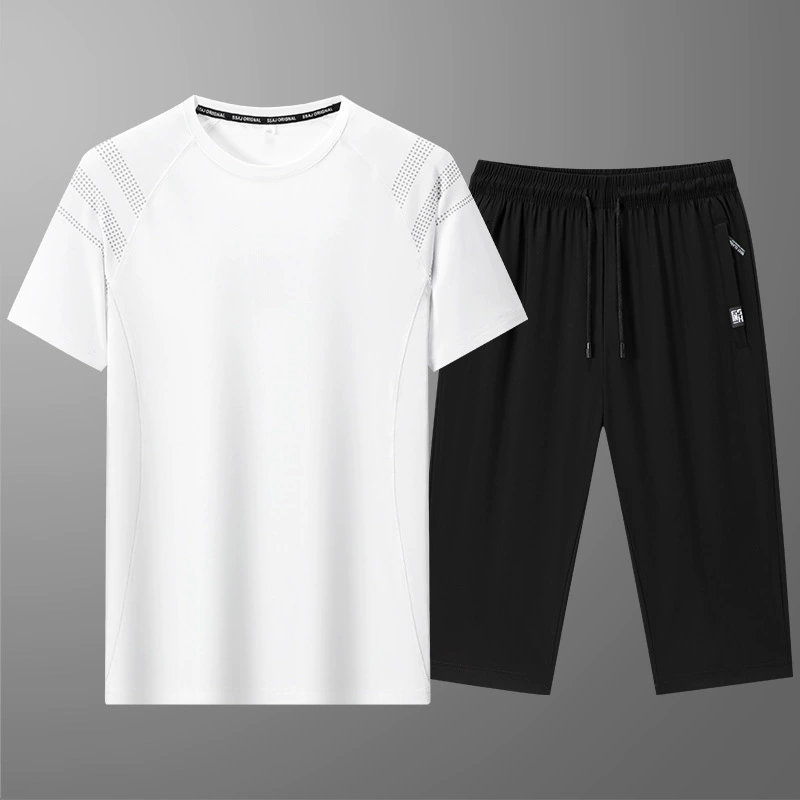 Silk sports suit, shorts, men's T-shirt, trousers, with short sleeve