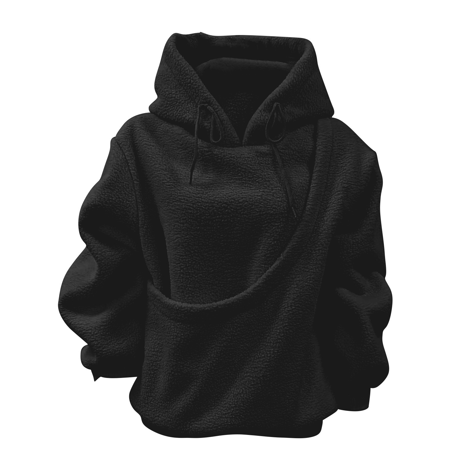 BK8837# Amazon Avrupa Amerika Sonbahar Kış Sınır Ötesi Düz Renk Kapşonlu Peluş Evcil Hayvan Cepli Geniş Kesim Sweatshirt Kadın