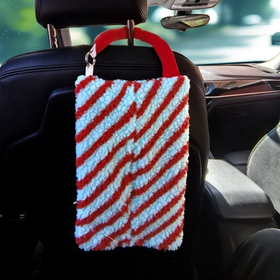 Factory Direct Supply of New Car Tissue Box Plush Striped Car Multifunctional Hanging Tissue Paper Bag for Home and Car (Car tissue box/set) - blue-and-red-striped-plush-tissue-bag
