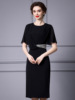 Heavy Industry Nail Diamond High Waist Yarn Sleeve Dress Medium Length