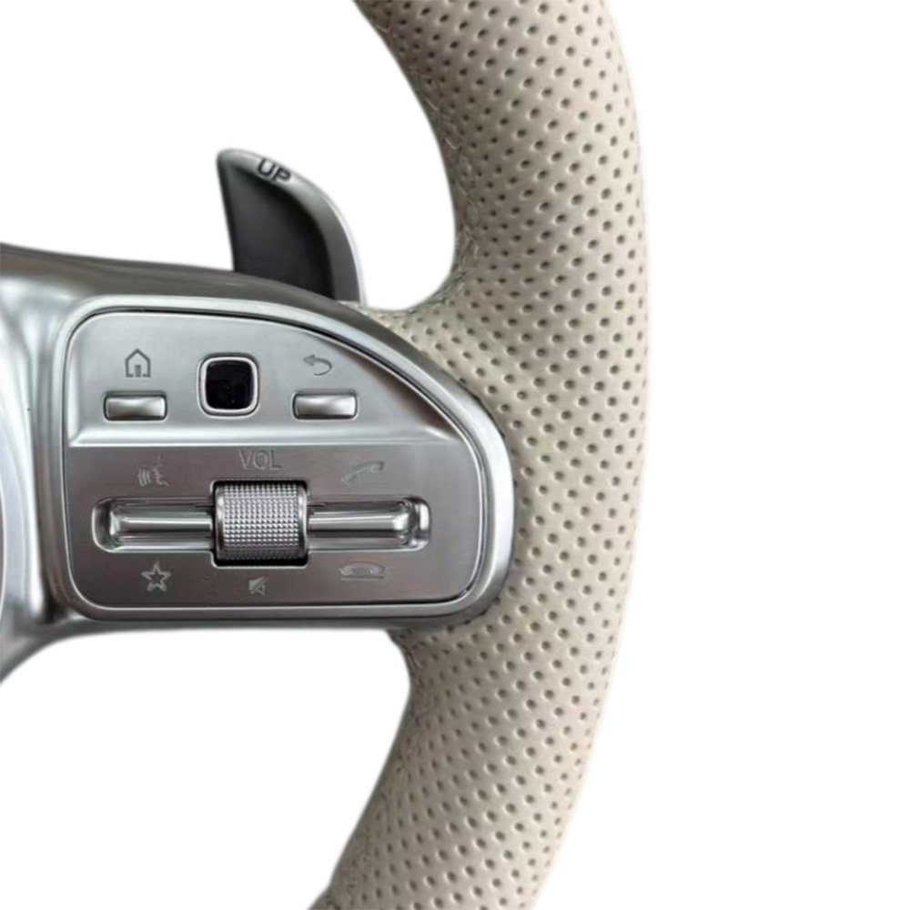 Suitable for Mercedes-Benz AMG beige and black left and right steering wheel with buttons, silver paddle shifters, and modified steering wheel base