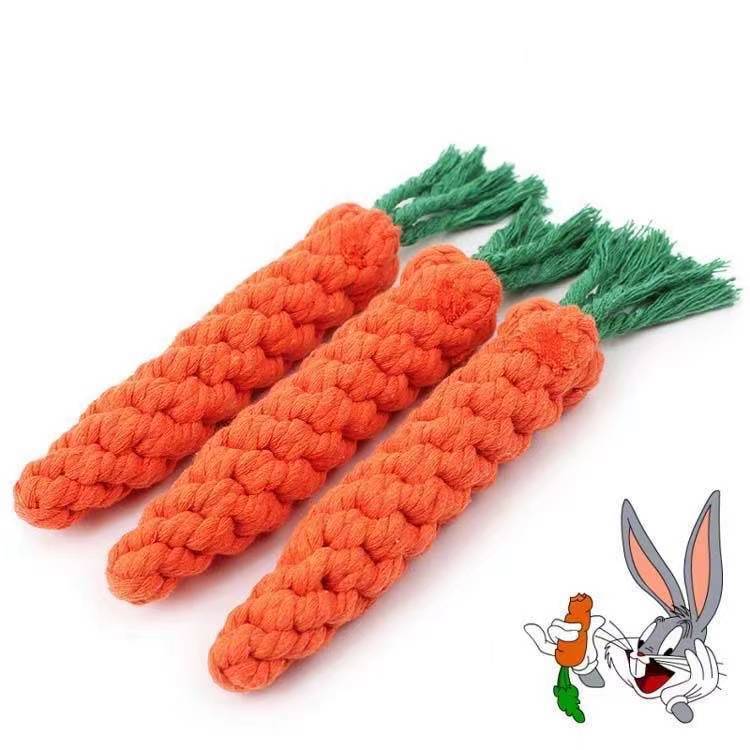 애완 동물 당근 면 밧줄 장난감 손으로 짠 치아 청소 및 어금니 방지 매듭 방지 밧줄 짠 면