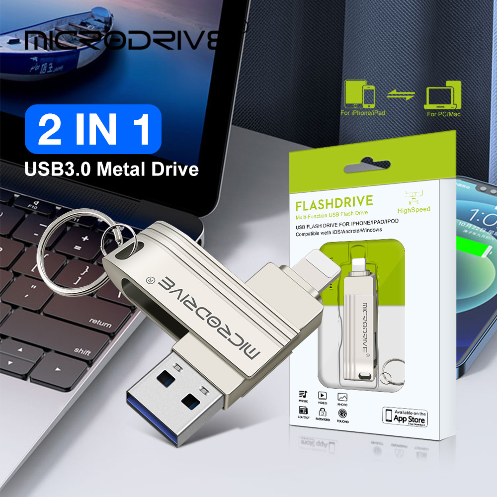Venta al por mayor de memoria USB aplicable al metal multifuncional móvil de la impulsión del flash de Apple USB dos-en-uno 128G LOGOTIPO personalizable 256G