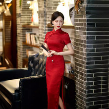 花花旗袍2022春夏新款时尚长款立领中国风修身显瘦一款两色旗袍