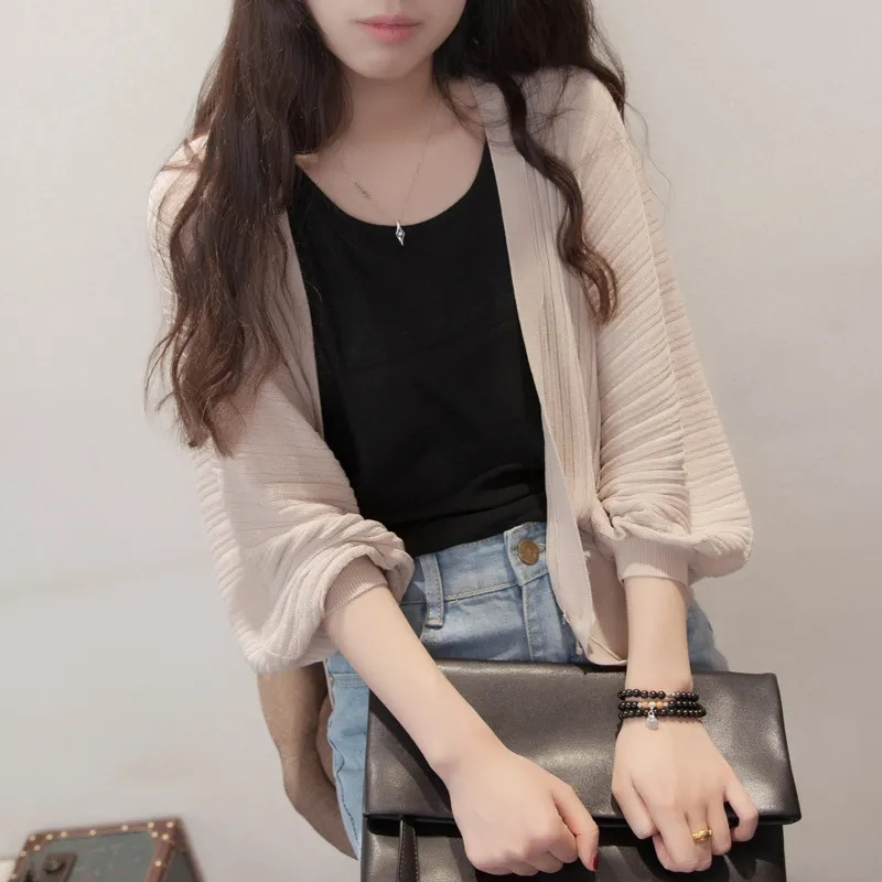 Factory Spring and Autumn Outer Wear Loose Korean Style Sun Protection Clothing Air-Conditioning Shirt Lantern Sleeve Women's Shawl Jacket Beach Knitted Cardigan