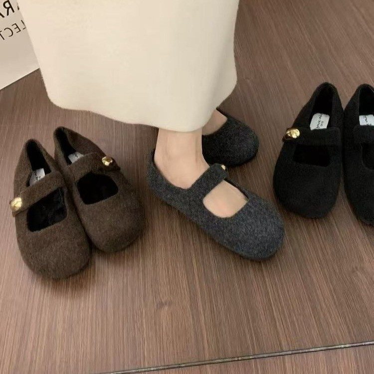 Trendy Velcro Round-Toe Birkenstock Shoes Gray Evening Suede 5 Retro cm Felt Evening Height-Increasing Mary Jane Shoes