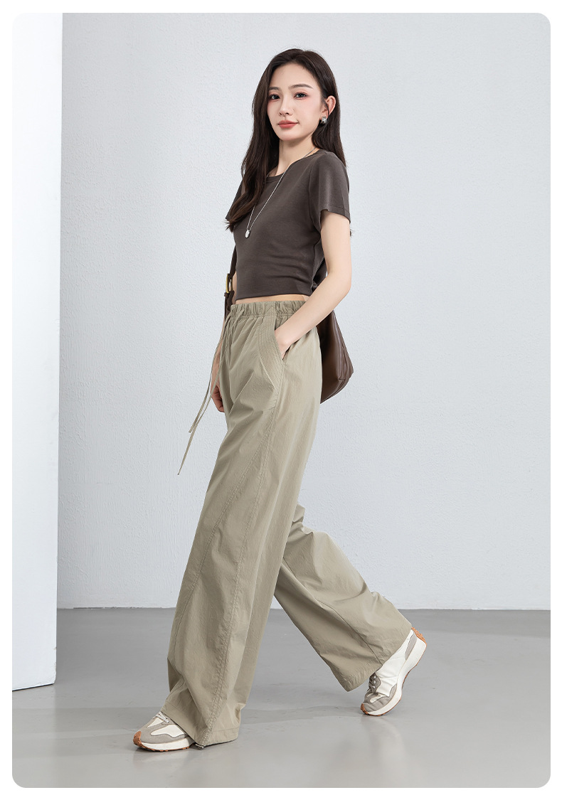 Quần dài kaki nữ eo cao ống rộng nhiều túi, chất vải chống nắng kháng khuẩn mỏng nhẹ thoáng khí — màu kaki chi tiết 27