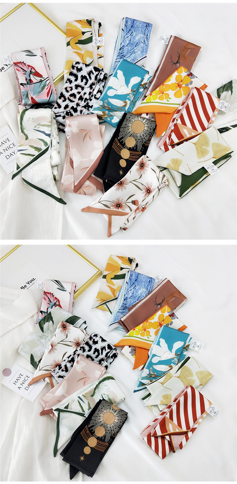 30g Weight Silk Scarf Classification Travel Occasion Unisex Gender Sweet Style White, Red, Green, Blue, Gold Color New Long Korean Style Fashion Printing Silk Scarf 1