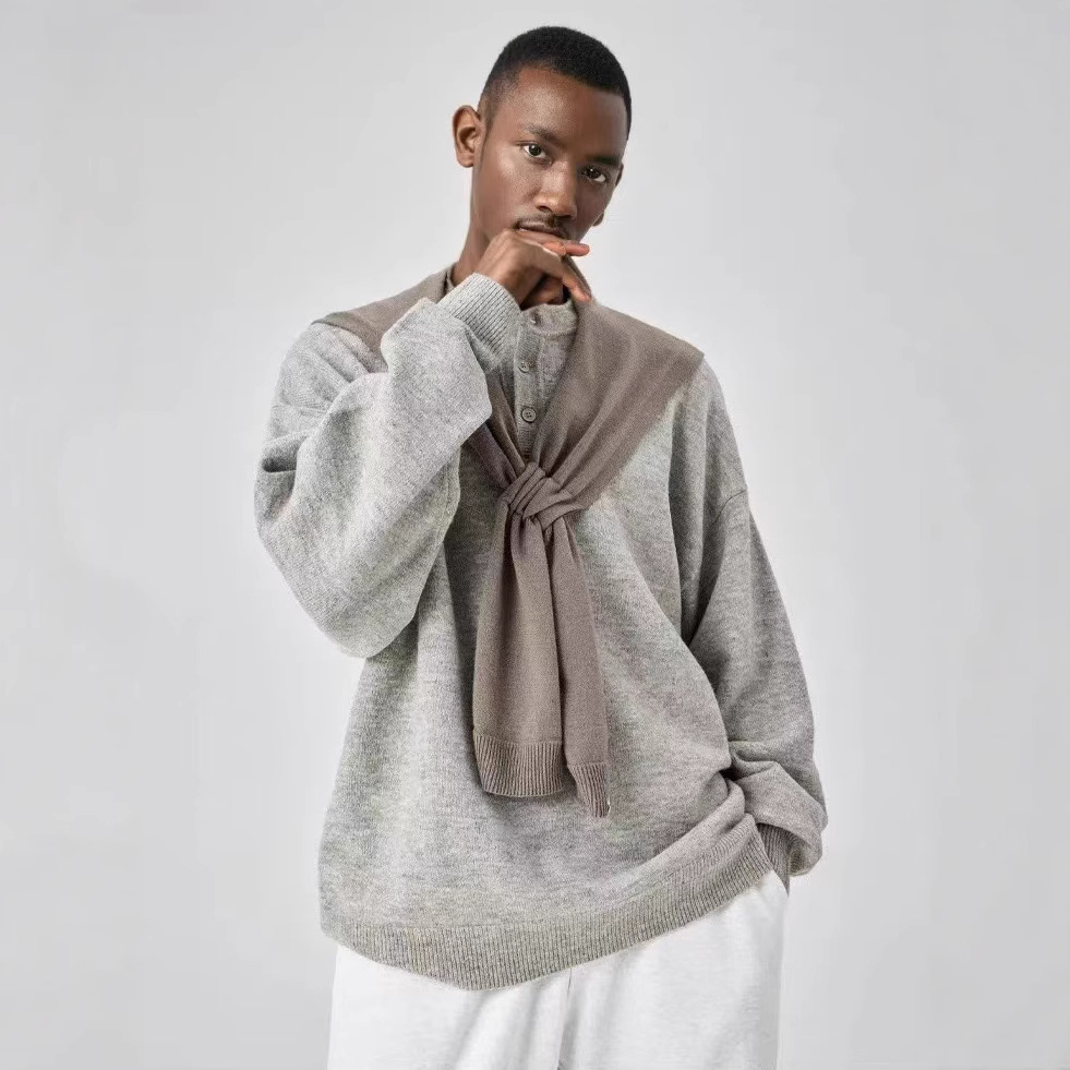 Otoño y invierno neutro viento polo suéter de cuello hombre invierno lavadora máquina suéter negro camiseta de punto perezosa de alto nivel