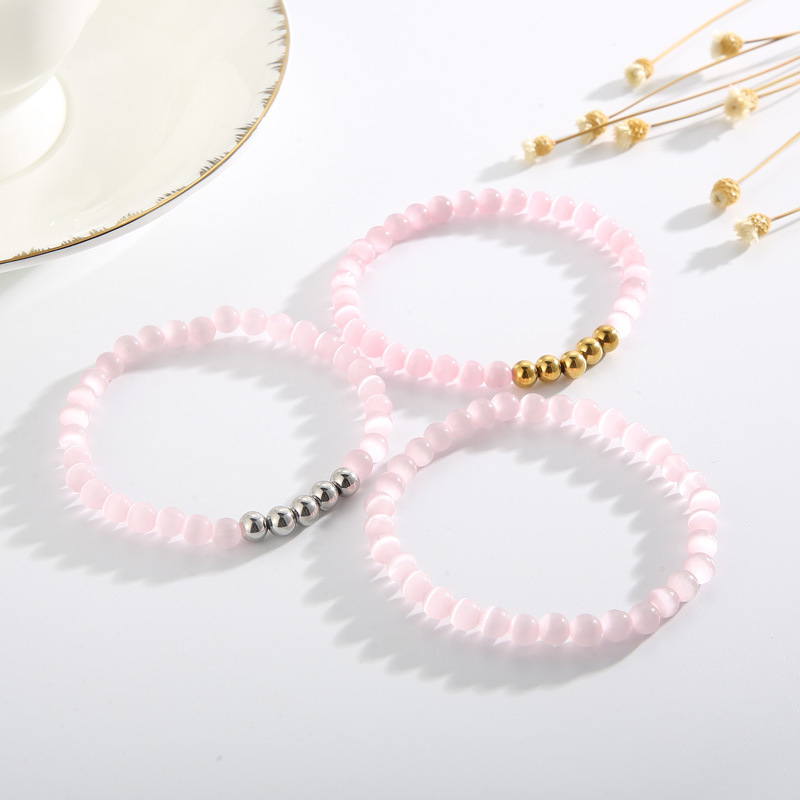 Ethnic Style Solid Color Stainless Steel opal Beaded Bracelets 1 Piece