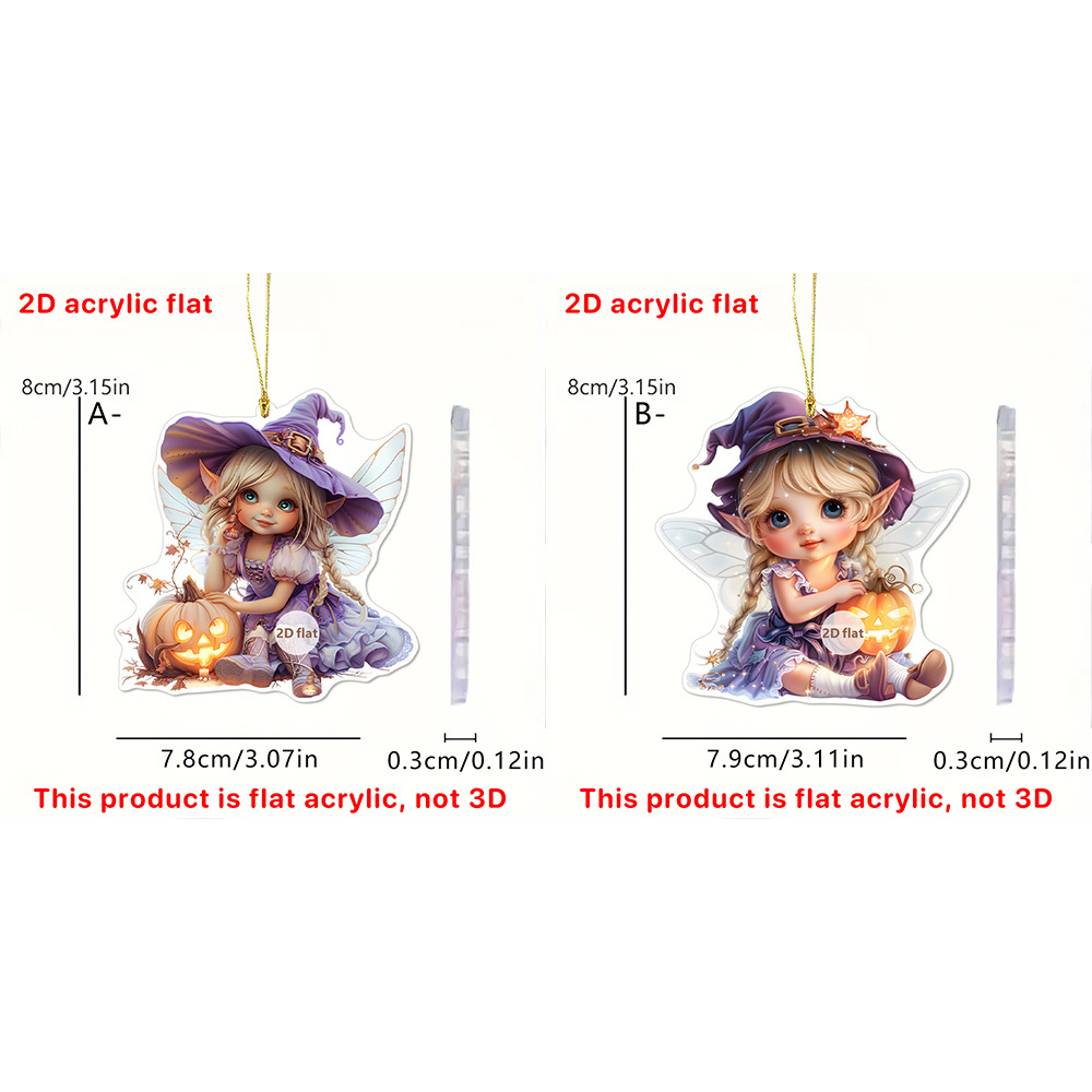 Halloween Púrpura Fairy y Chickpea Cat Keychain Colgante Decoración acrílica 2D Colgante Decoración del automóvil