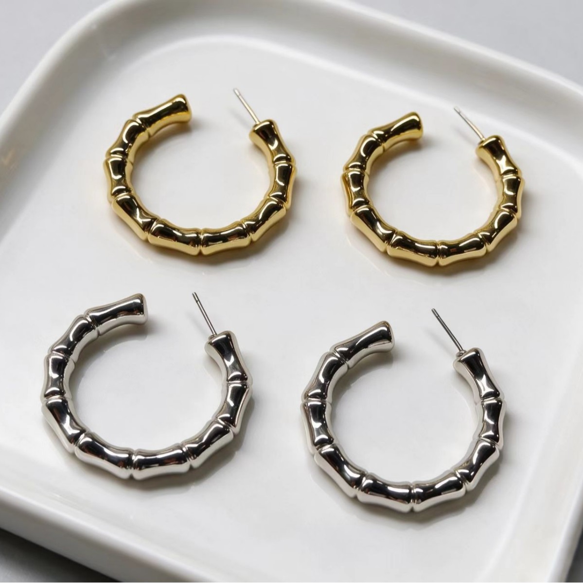 European and American cross-border acrylic earrings, personalized and stylish, high-end, simple, fashionable, sweet and cool women's bamboo earrings