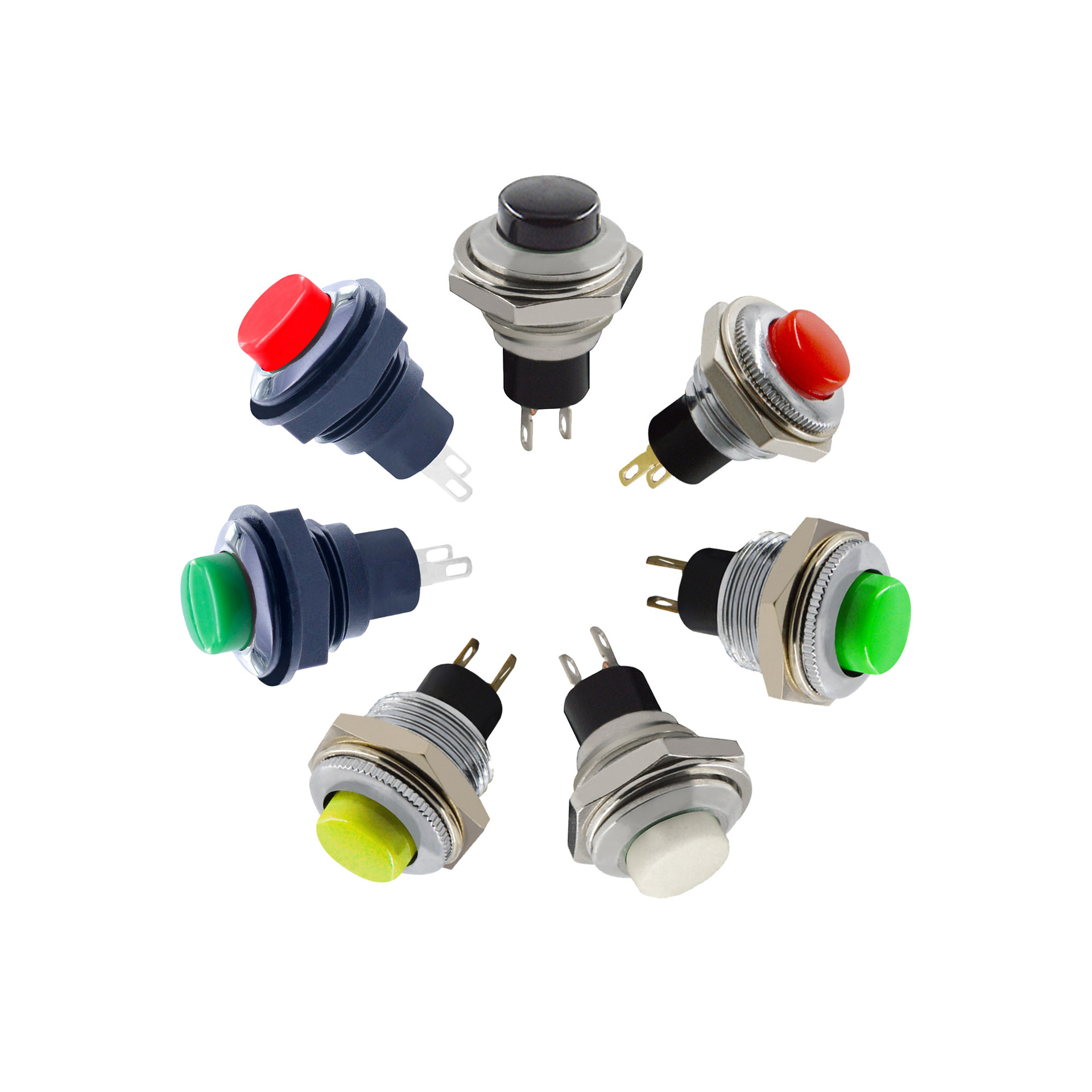 PB01系列开孔12mm按钮开关 圆形 金属/塑胶外壳 常开型复位 开关