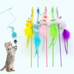 New Cute Girl Cat Teaser Acrylic Bell Feather Cat Wand Toy with Sound Self-Help Fun Play Cat Toy Wholesale