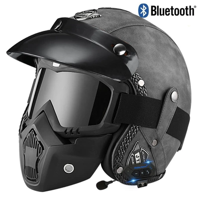 certification cross-border electric motorcycle retro: Motosiklet kaskı (dəbilqə) - gray-plane-with-bluetooth-s