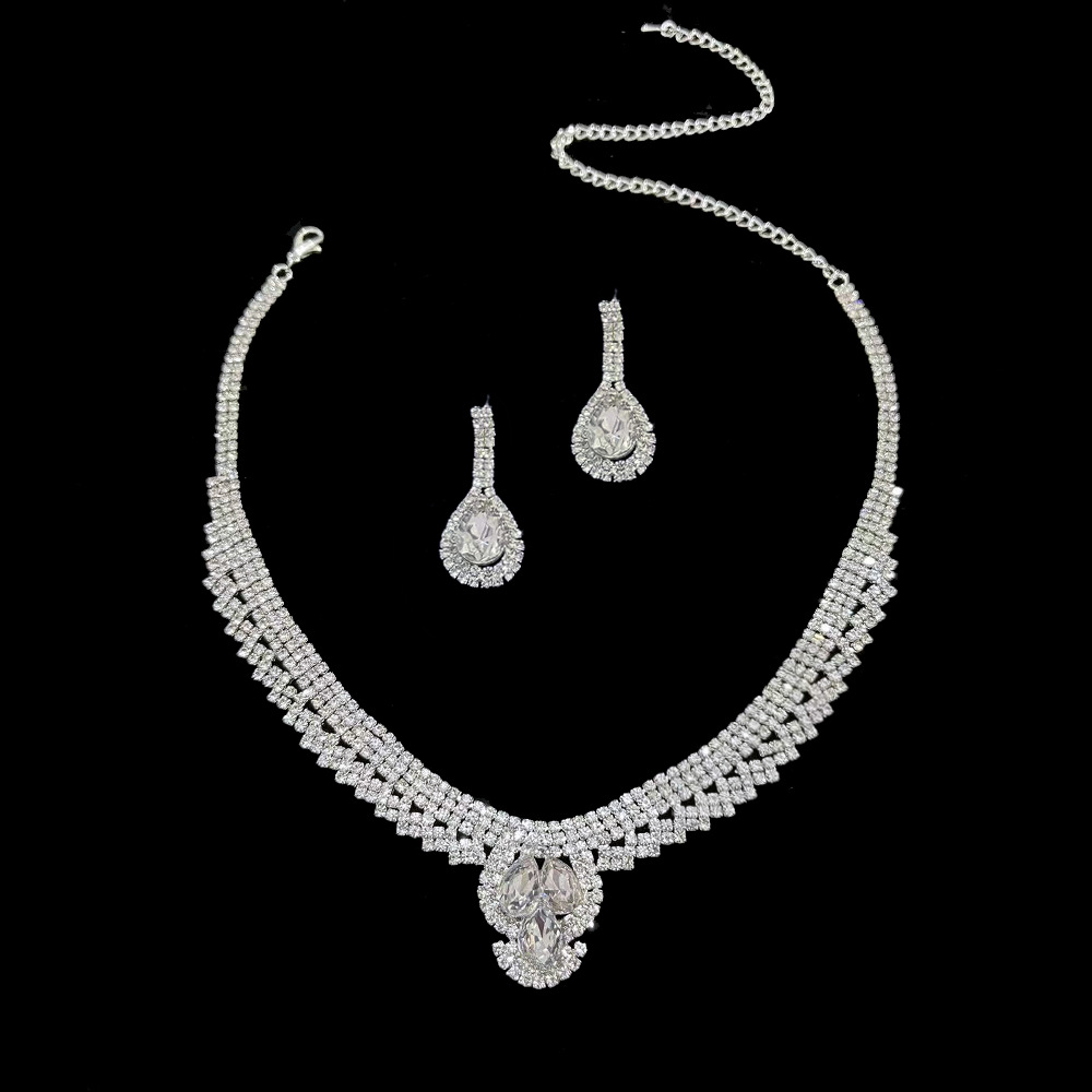 Lujo estilo coreano todo fósforo circón joyería nupcial accesorios de la boda vestido de boda pendientes collar traje accesorios de banquete