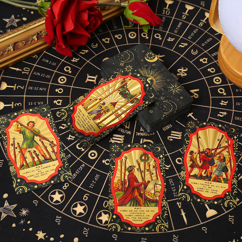 批发亚马逊爆款塔罗牌正版全套金箔tarot防水PET桌游塔罗牌礼盒|undefined