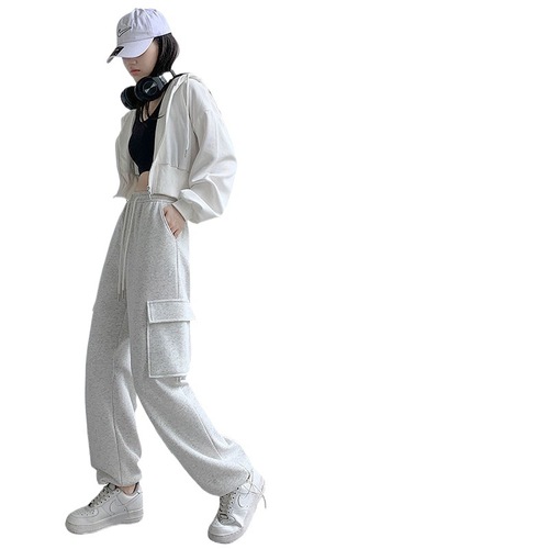 Women's American-style cargo pants, spring and autumn new style, loose-fit slimming harem sweatpants, sweet and cool ankle-tied wide-leg casual sweatpants