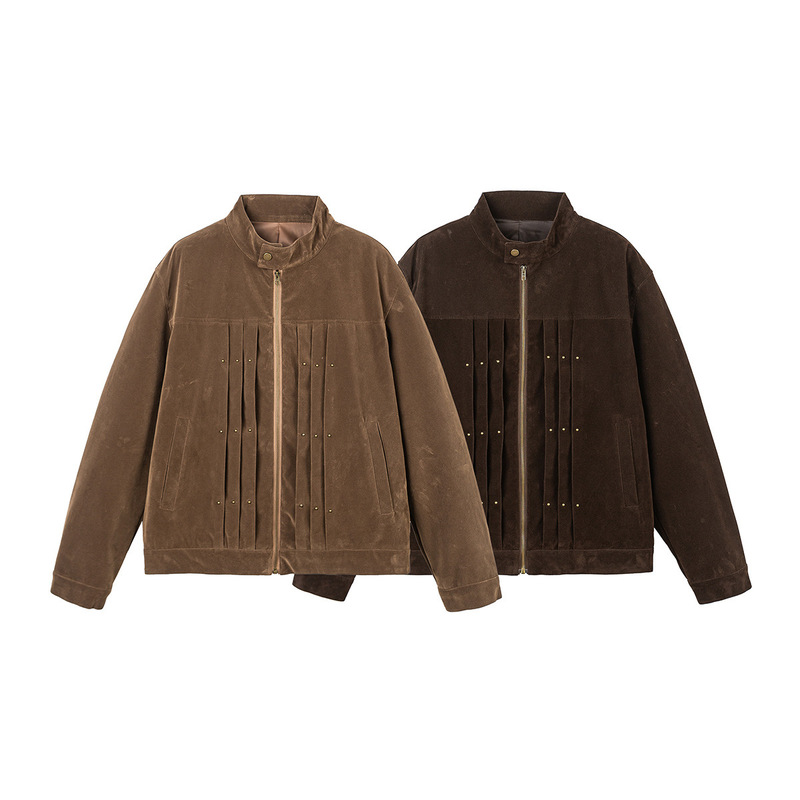 North Boundary Men's Clothing 2026 Spring New Harrington Jacket Unisex Retro Trendy Suede Jacket with Stand Collar