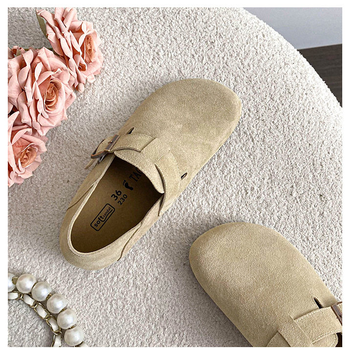 Giày lười da bò bít mũi quai hậu có khóa, đế cao 3 cm — Màu caramel, Màu mơ, Màu nâu đậm chi tiết 24