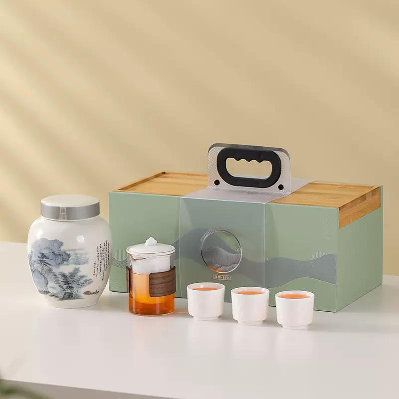 元意白瓷茶叶罐茶具套组创意陶瓷礼品logo大号茶叶罐