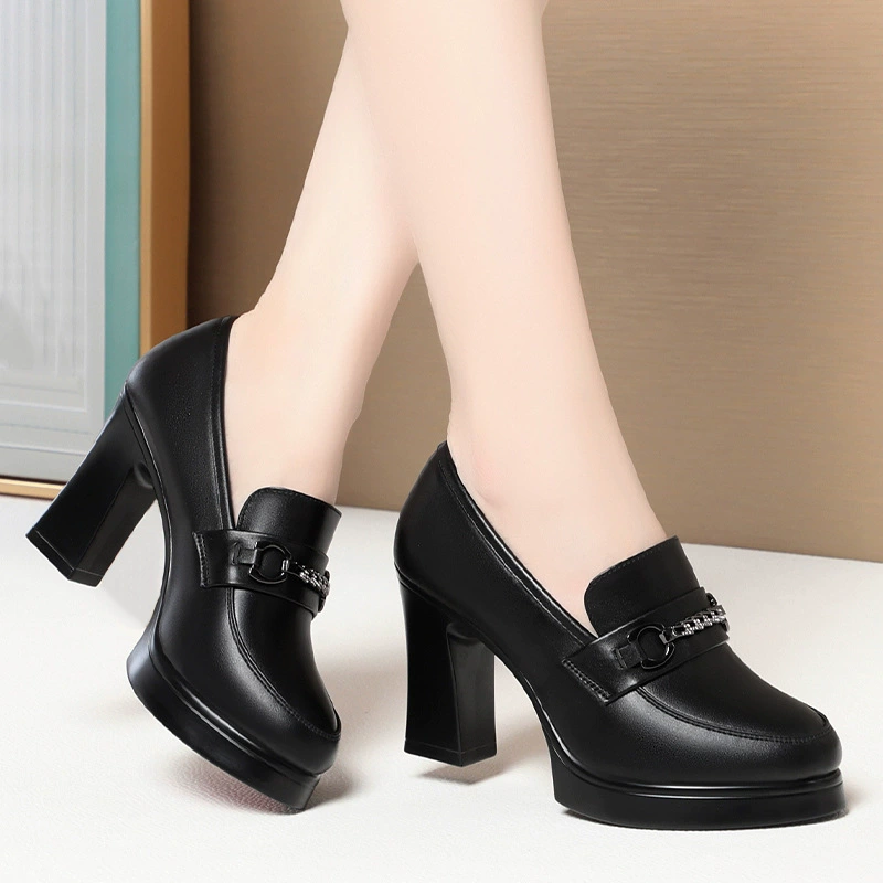 Один из поколения в поколение стюардессы рабочая обувь женская черная кожаная обувь плоская круглая голова мягкая подошва для работы профессиональная одиночная обувь весенняя и осенняя женская обувь