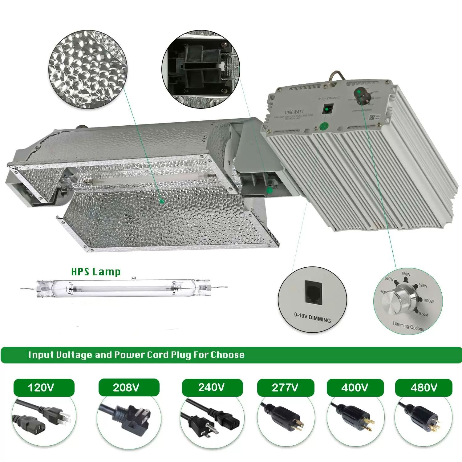 1000W grow light双端钠灯照明补光灯HID全光谱植物生长灯具