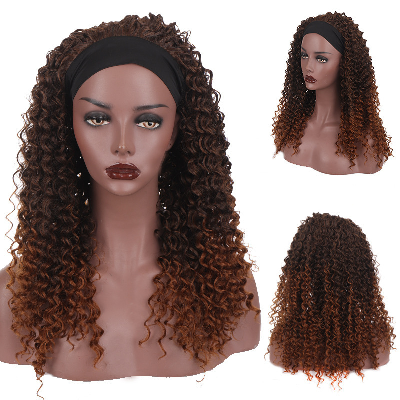 Black Curly Hair Band Wig and Women's Curly Hair Curly Synthetic Wig Oberle Wig Daily Wig