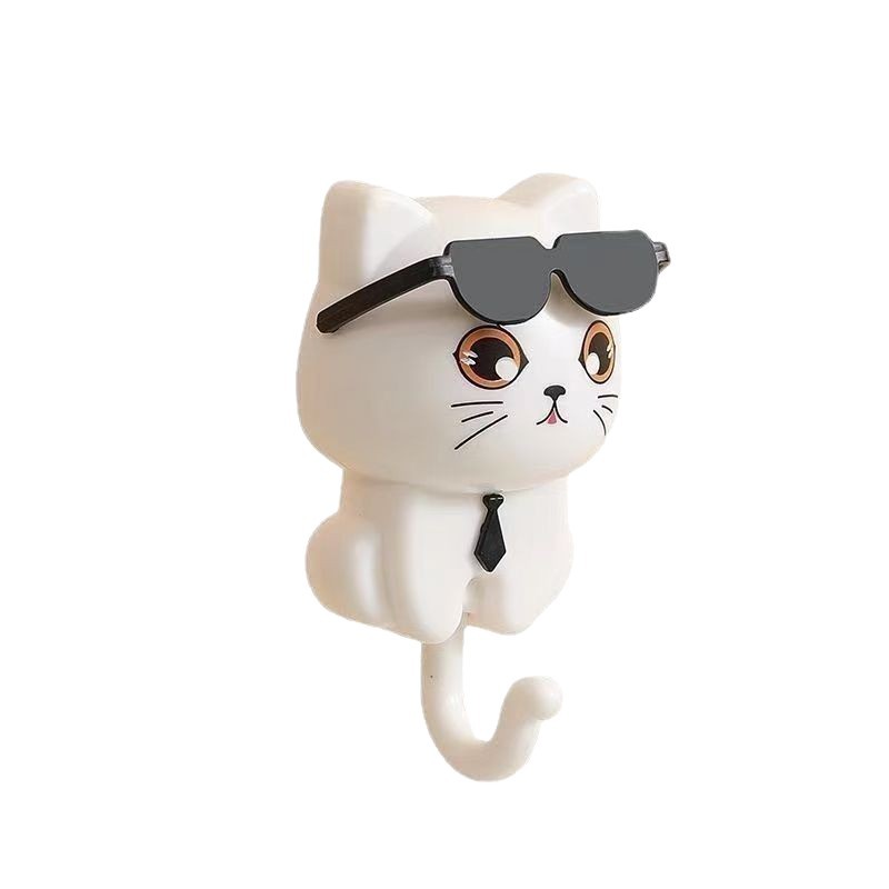 Gancho para abrigos con diseño de gato negro, creativo y lindo, para la entrada, gancho adhesivo con un diseño de gato llamativo, sin necesidad de taladrar.