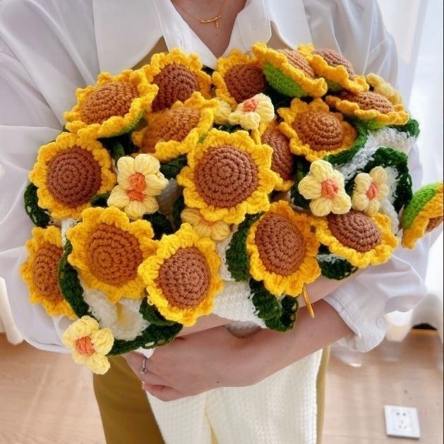 成品手工毛线向日葵毯子花束生日礼物送女生编织毛线创意毛毯礼物|undefined