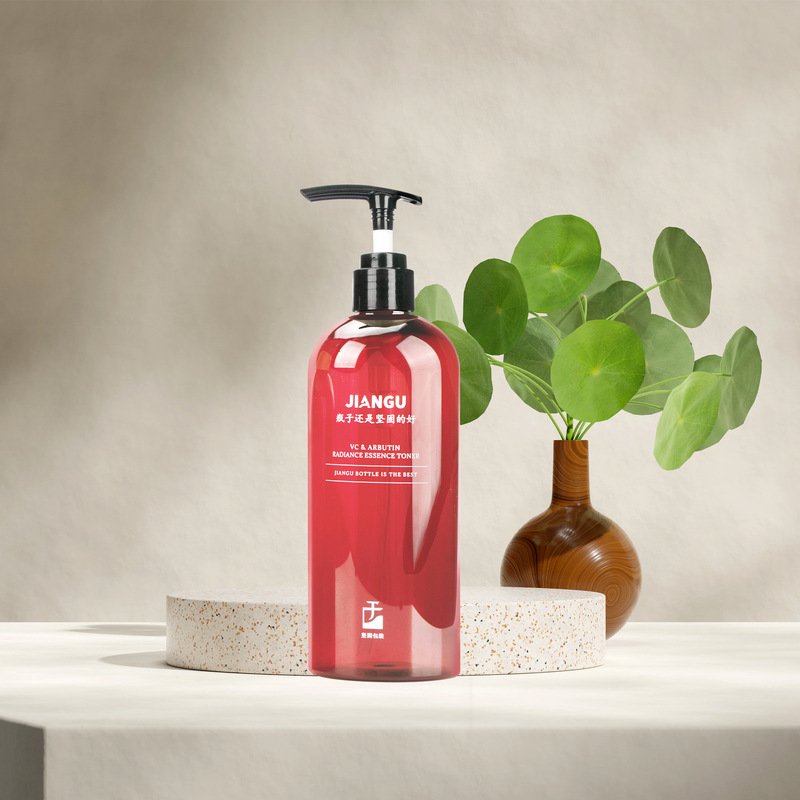プレス式シャワージェルボトル 300ml レッドラウンドショルダーペットプラスチックボトル シャンプー コンディショナー ケアボトル|undefined