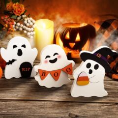 ハロウィンかわいいゴーストサインレイヤードトレイデコレーション、木製ゴーストハロウィンパーティー雰囲気装飾