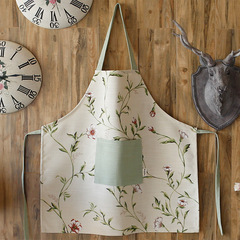 T9J5田園碎花 米色大小花系列 圍裙 單口袋 廚房防污 居家布藝 均