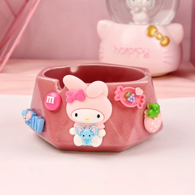 Creative Ceramic Ashtray Home Living Room Cartoon Anti-Fly Ash Light Luxury Personalized Trendy ins Internet Celebrity Cute Girl (Car ashtray) - melody-ceramic-ashtray