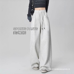 美式运动卫裤子女春秋冬2025新款高腰宽松垂感直筒休闲糯米阔腿裤