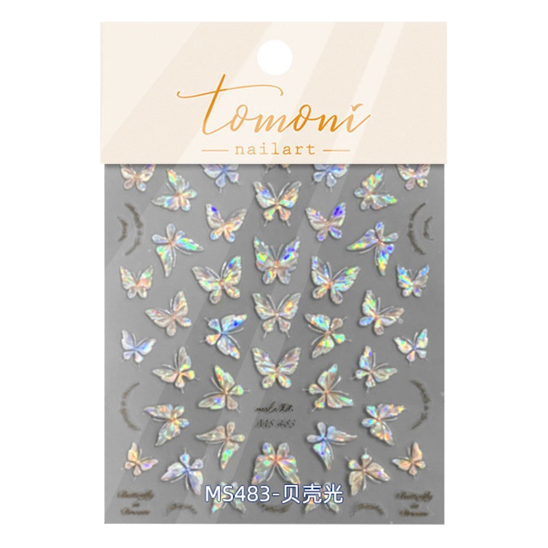 Hada Rosa chica corazón mariposa elegante avanzado adhesivo pegatinas de uñas Super Hada Shell luz mariposa