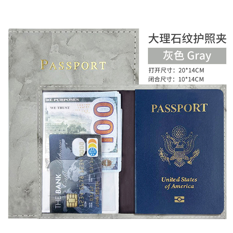 En stock transfronterizo de mármol de cuero pasaporte cubierta pu cuero pasaporte titular unilateral bolsa de costura pasaporte bolsa