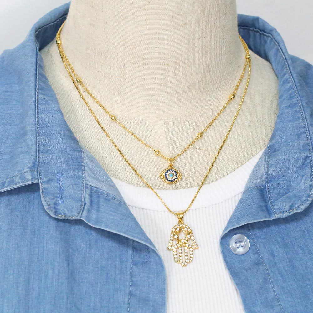 Fashion Devilu0027S Eye Palm Copper Pendant Necklace Inlay Zircon Copper Necklaces