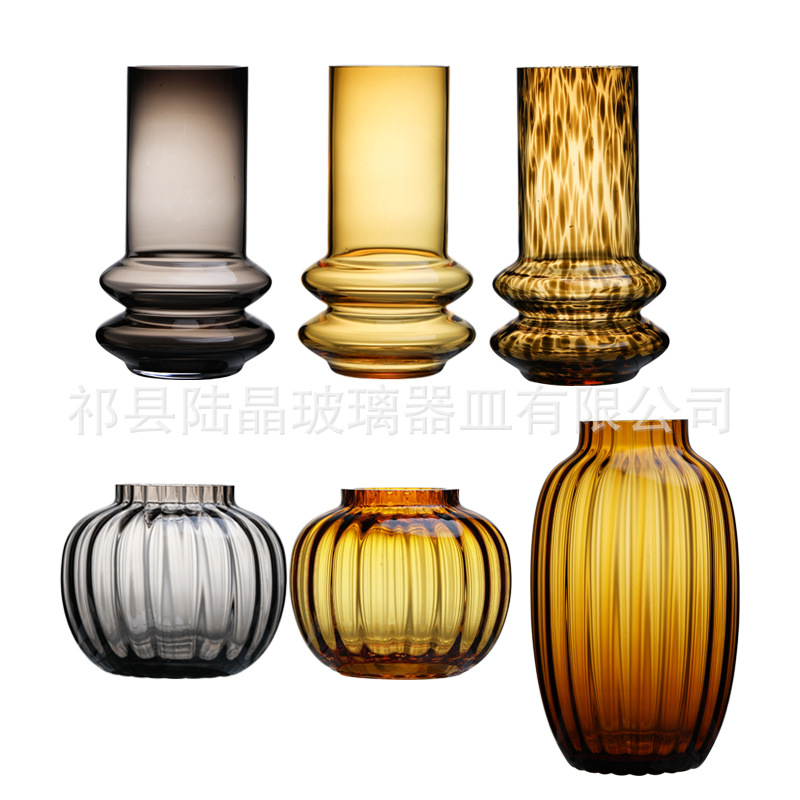 Jarrón de vidrio de color medio antiguo Jarrón de vidrio de cristal de estilo nórdico hecho a mano adornos de arreglos florales para el hogar