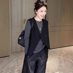 韩版时尚百搭宽松显瘦V领无袖马甲女2025秋季新款不规则上衣外套