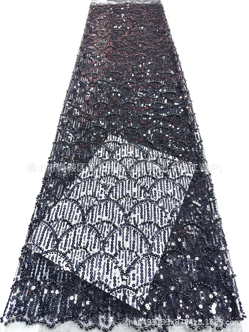 Tejido de bordado de perlas de alta fijación, tela de bordado tridimensional, cheongsam, vestido de noche, vestido de brindis, tela bordada