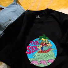 韩版潮流印花圆领短袖T恤女夏季新款设计感小众百搭宽松纯棉上衣