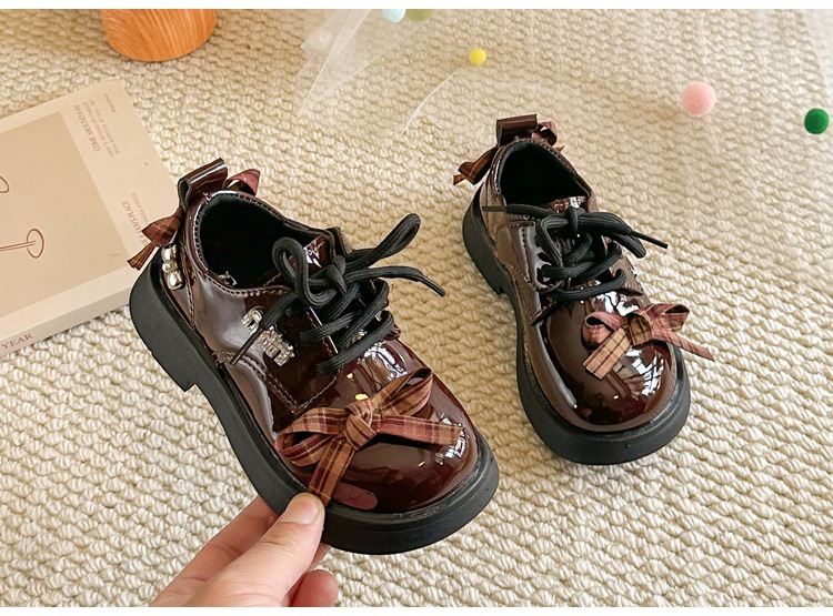 Mädchen Lederhalbschuhe Im Britischen Stil Mit Schleife Und Karo_voghion.com