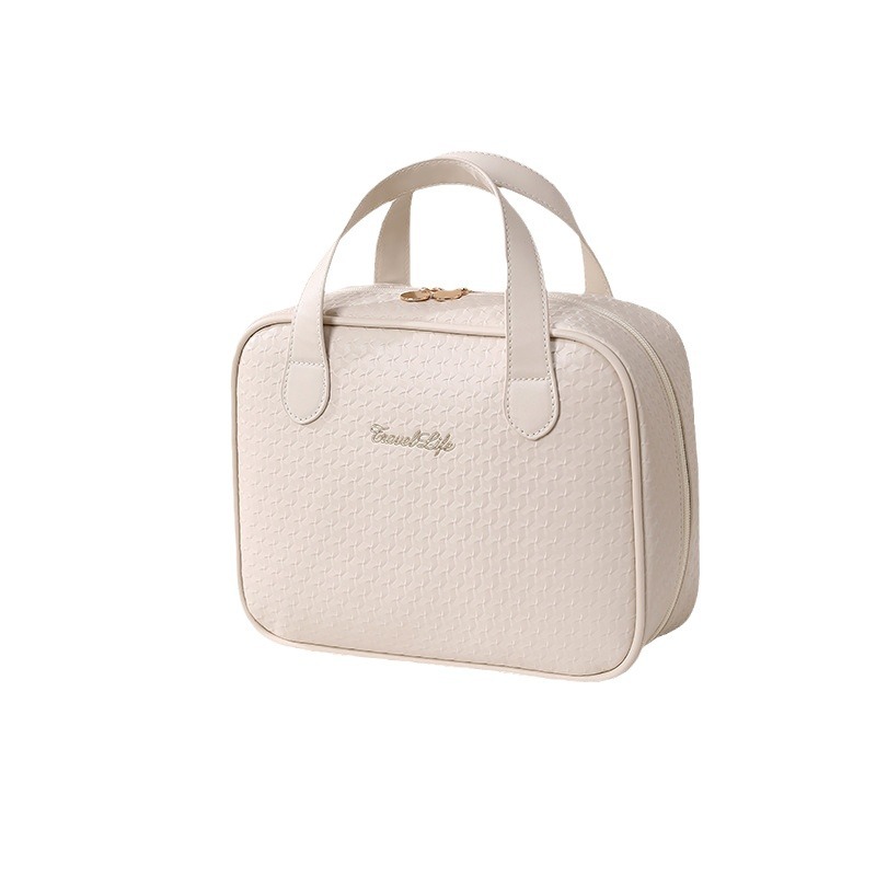 Bolso cosmético portátil doble PU grueso, bolsa de almacenamiento impermeable de gran capacidad y alto valor, conveniente para viajar, bolsa de lavado de gran apertura