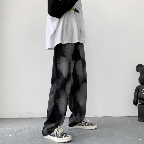 Men's Jeans Spring Summer Thin Model Hip-Hop Brand Hong Kong Style Floor-Length Pants Instagram Trendy Versatile Loose Tie-Dye Pants