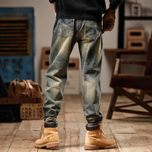 美式复古男士牛仔裤新款春秋季直筒宽松潮牌做旧休闲工装裤子