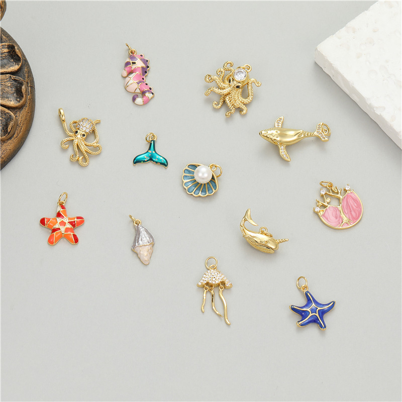 5g Weight Pendant Jewelry Making Type DIY Ornament Accessories Classification 1 Piece Quantity Copper Material Starfish, Dolphin, Fish Tail Pattern All Seasons Season Plating Design Cute, Vacation, Beach Style 1 Piece Copper Starfish Dolphin Fish Tail Pendant DIY Ornament Accessories 无