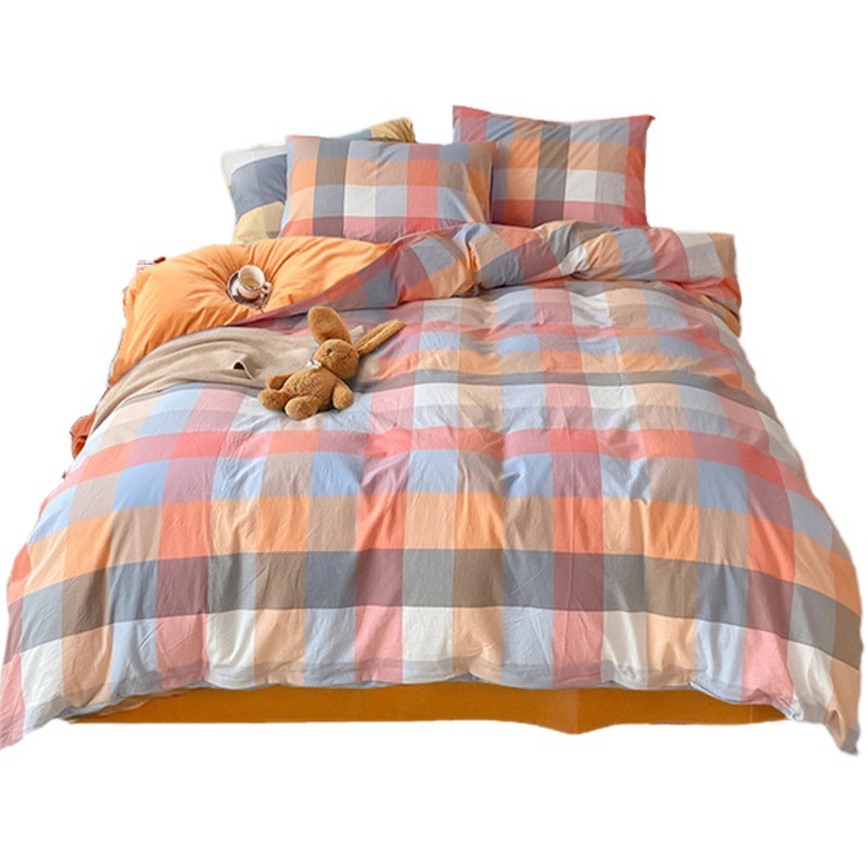 Small custom wholesale cotton cotton quilt cover quilt cover single piece plaid stripe solid color yarn-dyed wash cotton simple