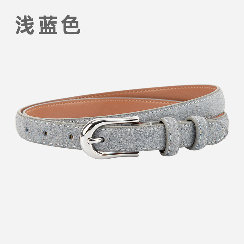 磨砂绒面真皮细款小皮带女士百搭复古风连衣裙配饰高级牛皮腰带女|undefined